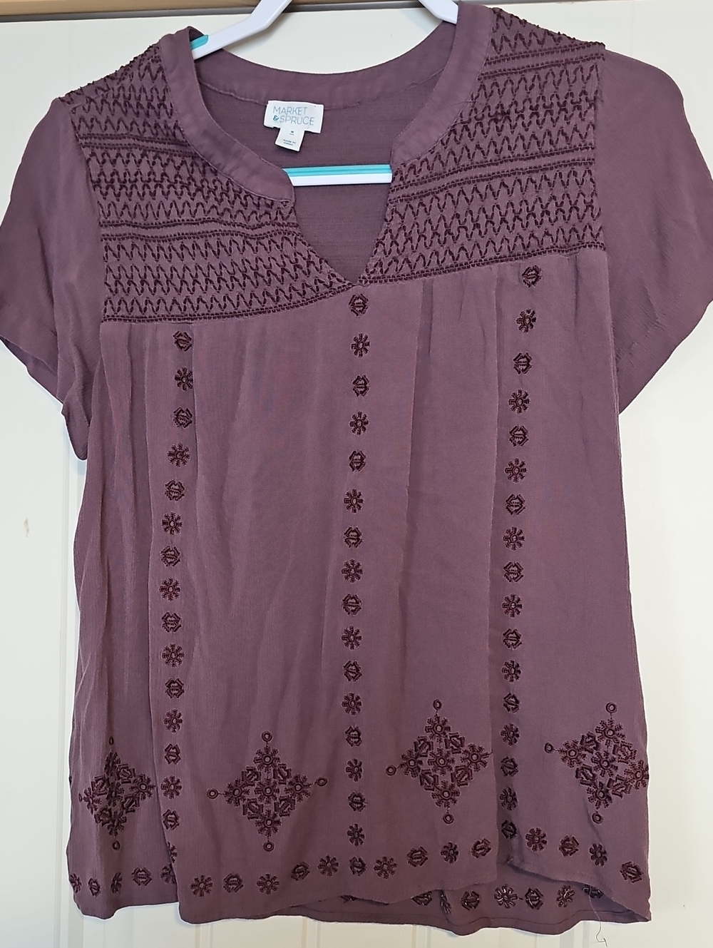 Market & Spruce Mauve Embroidered Short Sleeve Tunic Top